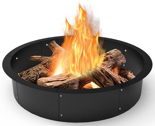 Koutemie Outdoor Fire Pit Ring Liner 40-Inch Outer/36-Inch Inner Diameter, Heavy Duty Solid Metal Steel Round Firepit Rim Insert for Outside DIY Campfire Ring Above or In-Ground, Black