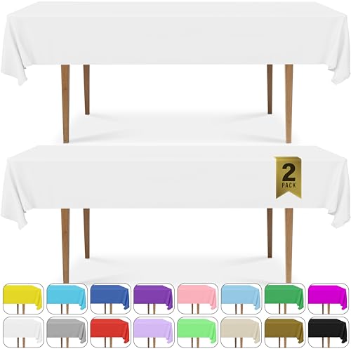 DecorRack 2 Rectangular Tablecloths -BPA- Free Plastic, 54 x 108 inch, Dining Table Cover Cloth Rectangle for Parties, Picnic, Camping and Outdoor, Disposable or Reusable in White (2 Pack)