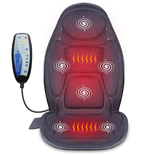 Snailax Vibration Massage Seat Cushion with Heat 6 Vibrating Motors and 2 Heat Levels, Back Massager, Massage Chair Pad for Home Office use