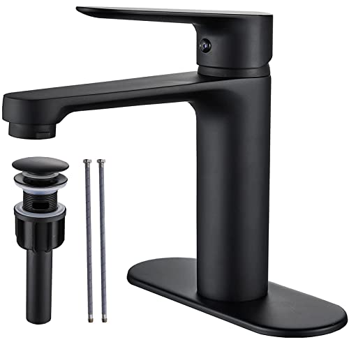 NICTIE Black Bathroom Faucet Single Handle Bathroom Sink Faucet Matte Black Single Hole Basin Vanity Faucet Modern One Hole RV Bathroom Faucet with Pop-up Drain Suitable for 1 Hole or 3 Hole (Black)