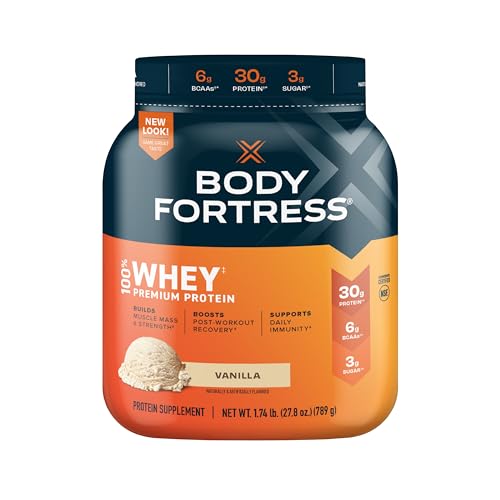 Body Fortress 100% Whey, Premium Protein Powder, Vanilla, 1.74lbs (Packaging May Vary)