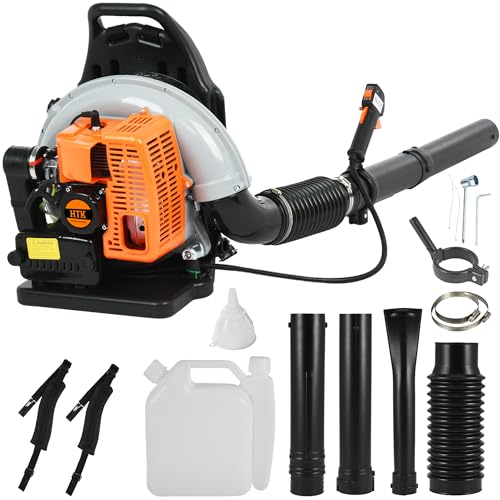 HTK Pro 63CC Gas-Powered Backpack Leaf Blower - Ultra-High Velocity 665CFM, Ergonomic & Low-Vibration Design for All-Season Lawn, Dust, & Snow Clearing