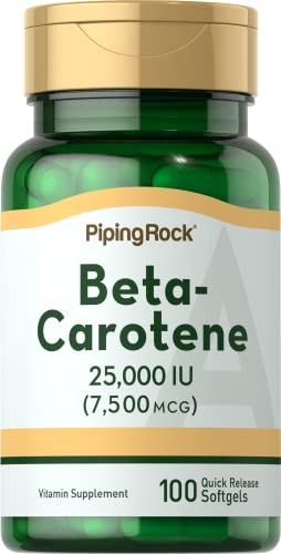Piping Rock Beta Carotene 25000 IU Softgels | 7500 mcg | 100 Count | Vitamin A Supplement | Non-GMO, Gluten Free