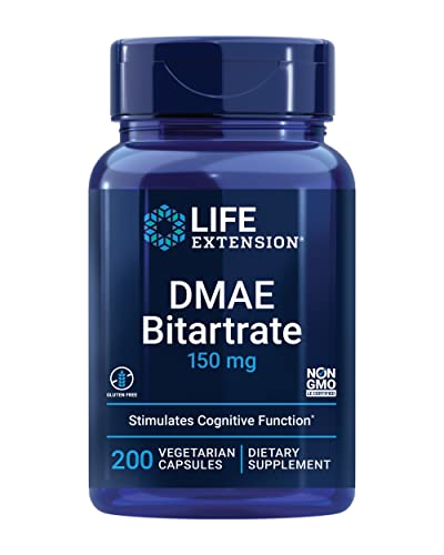 DMAE Bitartrate - Dimethylaminoethanol Supplement For Brain Health, Focus and Memory - Support Essential Neurotransmitter Choline Production - Non-GMO, Gluten-Free, Vegetarian - 200 Capsules