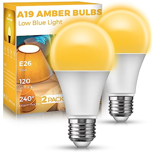 JandCase Sleep Light Bulb, Amber Light Bulbs for Sleep Therapy, Blue Light Blocking, 1800K Dim Light Bulbs 60W Equivalent, Mood Soothing Light, E26 A19 Warm Light Bulbs for Bedroom, Nursery, 2 Pack