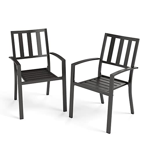 PHI VILLA Wrought Iron Patio Outdoor Dining Chairs, Portable Black Outdoor Patio Chairs Set of 2, Stackable Indoor Outdoor Bistro Deck Metal Chairs for Garden Backyard Lawn, Support 300 lbs