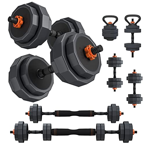 Lusper Adjustable Weights Dumbbells Set, 44LB/55LB/66LB Free Weights, 3 in 1 Mutiweight Dumbbell/Barbell/Kettlebell with Connector, Versatile Weight Set for Home Gym