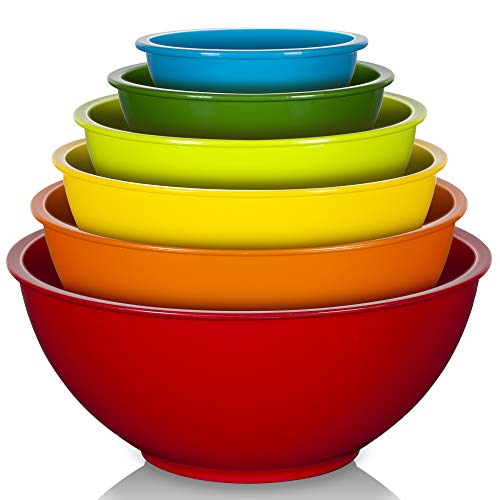 YIHONG 6 Pcs Plastic Mixing Bowls Set, Colorful Serving Bowls for Kitchen, Ideal for Baking, Prepping, Cooking and Serving Food, Nesting Bowls for Space Saving Storage, Rainbow