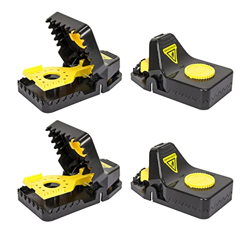 SZHLUX 4 Pack Mouse Traps, Mouse Traps Indoor for Home, Small Mice Trap and Reusable Mouse Trap (Large), Black