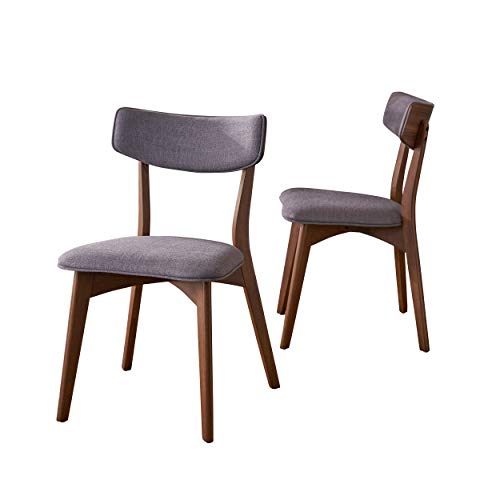 Christopher Knight Home Abrielle Mid-Century Modern Fabric Dining Chairs with Natural Walnut Finished Rubberwood Frame, 2-Pcs Set, Dark Grey / Natural Walnut