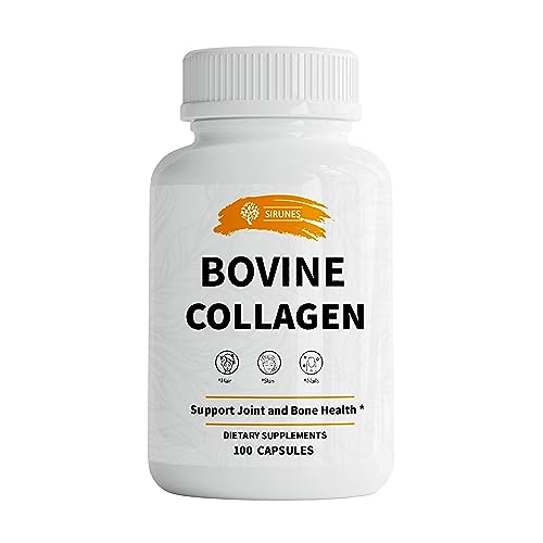 SIRUNES Bovine Collagen Supplements for Men and Women I Hydrolyzed Grass Fed Bovine Collagen Peptides Dietary Supplement for Joint, Nerve & Bone Support - Non-GMO, Anti-Aging - 100 Capsules