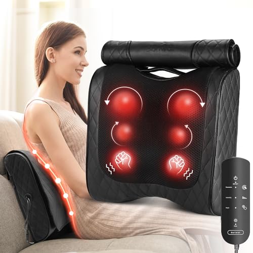 Back Massager with Heat, Percussion & Shiatsu 2-in-1 Massager for Lower Back Pain Relief, 3D Deep Tissue Kneading Massage Pillow for Back, Waist, Leg, Foot Relax, Gifts for Women Men