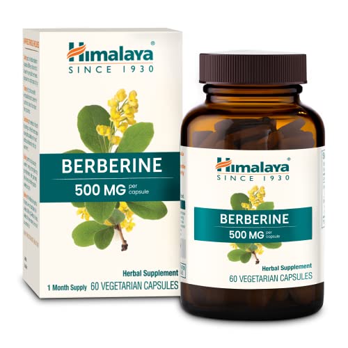 Himalaya Berberine 500 mg Capsule, 1 Month Supply, 2 Capsules Daily, Berberine HCL from Indian Barberry Root, Vegan, Gluten Free, Herbal Supplement, 60 Capsules