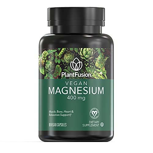 PlantFusion Vegan Magnesium 400 mg Dietary Supplement, Muscle, Bone, Heart & Relaxation Support, 90 Vegan Capsules