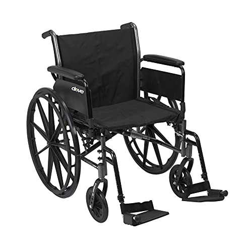 Drive Medical Cruiser III Light Weight Wheelchair with Various Flip Back Arm Styles and Front Rigging Options, Flip Back Removable Full Arms/Swing away Footrests, Black, 20 Inch