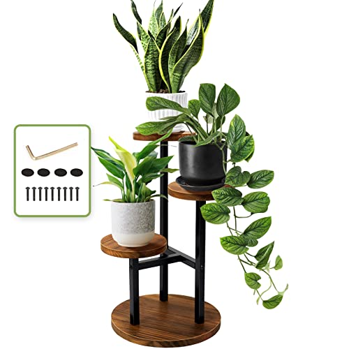 AUGOSTA 3 Tier Plant Stand, Tall Metal Wood Shelf Holder for Indoor, Outdoor Display Rack Flower Pot Stand for Corner Living Room Balcony Garden Patio