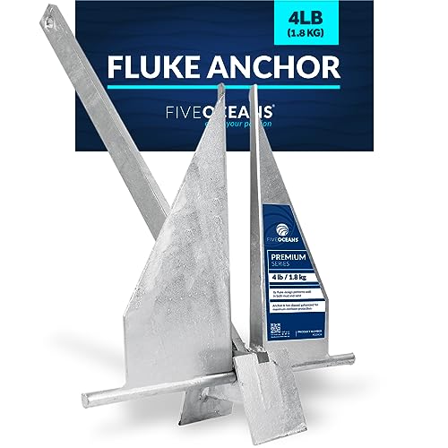 Five Oceans Boat Anchor, Fluke Anchor, Hot Dipped Galvanized Steel Boat Anchor, for Pontoon, Dinghies, Fishing Boats, Bass Boats, Sport Boats, Sportyachts, Sailboats