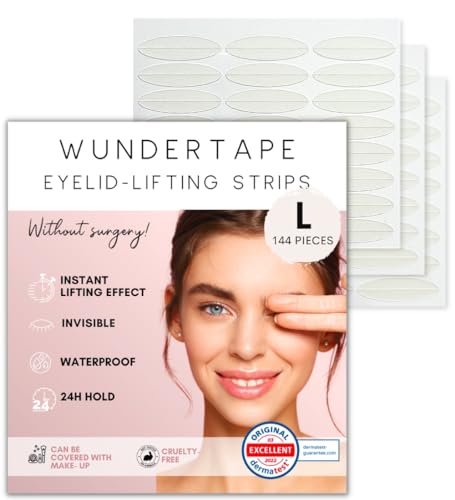 WUNDERTAPE 144 x L Eyelid Tape instant eyelid lift strips (eyelid tapes for hooded droopy eyes) eye tape stickers for 24h stay, waterproof