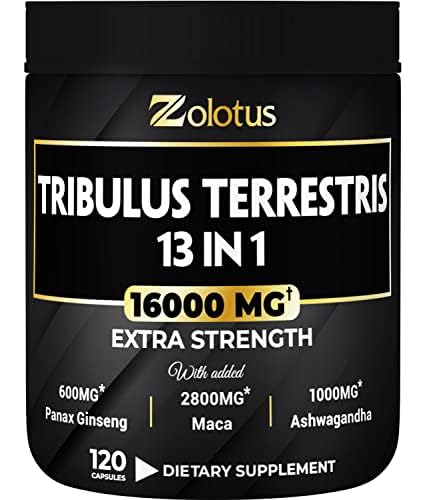 13in1 Tribulus Terrestris Capsules - 16000mg Per Serving with Maca, Horny Goat Weed, Panax Ginseng, Saw Palmetto, Tongkat Ali, Shilajit & More - Energy, Stamina Supplement for Men & Women - 120 Counts