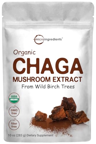 Micro Ingredients Organic Chaga Mushroom Extract 100:1 Powder, 10 Ounce | Sustainably Maine Grown Mushrooms, Wild Harvest, Chaga Tea, Superfood for Beverage and Smoothie, Vegan Friendly