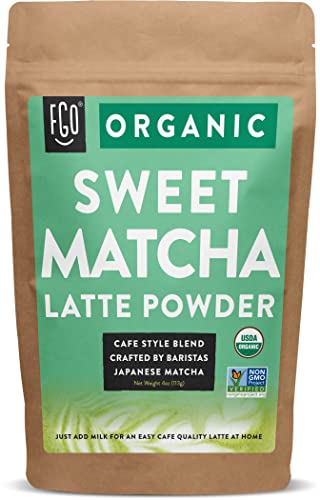 FGO Organic Sweet Matcha Latte Powder, Japanese Matcha, Brazilian Sugar, 4oz, Packaging May Vary (Pack of 1)