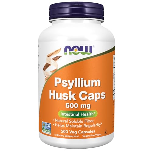 NOW Supplements, Psyllium Husk Caps 500 mg, Non-GMO Project Verified, Natural Soluble Fiber, Intestinal Health*, 500 Veg Capsules