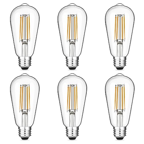 Gozelux Vintage LED Edison Bulbs 6W, Equivalent 60W Incandescent, Warm White 2700K, ST58 Antique LED Filament Bulbs with 90+ CRI, E26 Medium Base,Dimmable, Clear Glass, Pack of 6