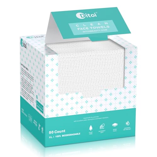 Ditoi Disposable Face Towels, Biodegradable Facial Towels, Super Soft and Thick Clean Towels XL, Makeup Remover Dry Wipes, Face Cloths for Sensitive Skin, 10