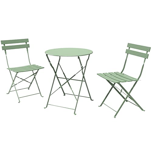 Grand patio 3-Piece Steel Foldable Bistro Set, 2 Chairs and 1 Table, Weather-Resistant Outdoor/Indoor Conversation Set for Patio, Yard, Garden-Pea Green