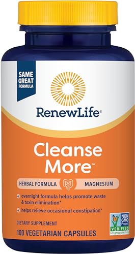 Renew Life Detox Cleanse More, Reduces Bloating and Restores Regularity, Overnight Constipation Relief, Soy, Dairy and gluten-free, 100 Capsules