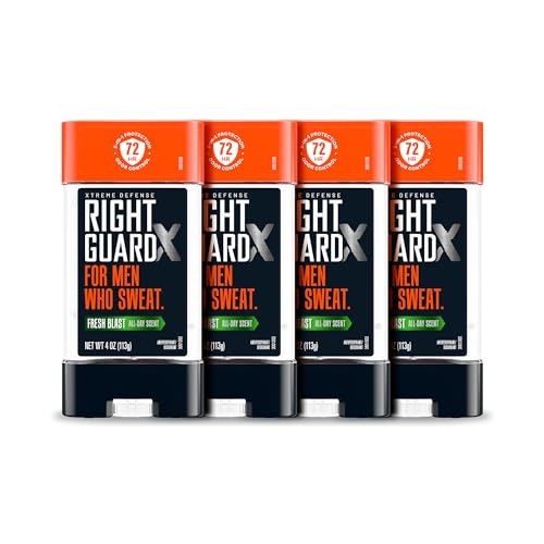 Right Guard Xtreme Defense Antiperspirant & Deodorant Gel | 5-in-1 Protection For Men | Blocks Sweat 2X Longer | 72-Hour Odor Control | Fresh Blast Scent, 4 oz. (4 count)