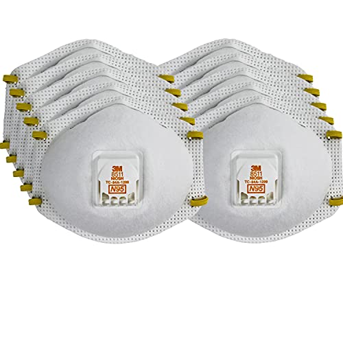 3M Particulate Respirator 8511, Pack of 10, N95, Cool Flow Exhalation Valve, Disposable, Braided Comfort Strap, M Noseclip