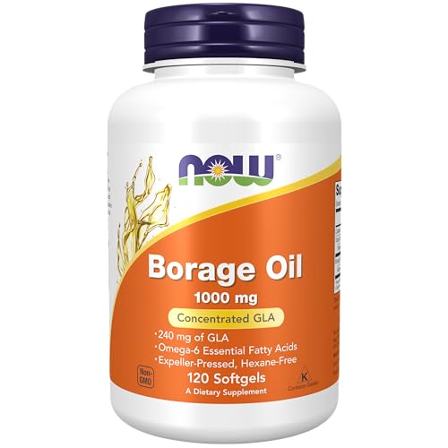 NOW Supplements, Borage Oil 1000 mg with 240mg of GLA (Gamma Linolenic Acid), 120 Softgels