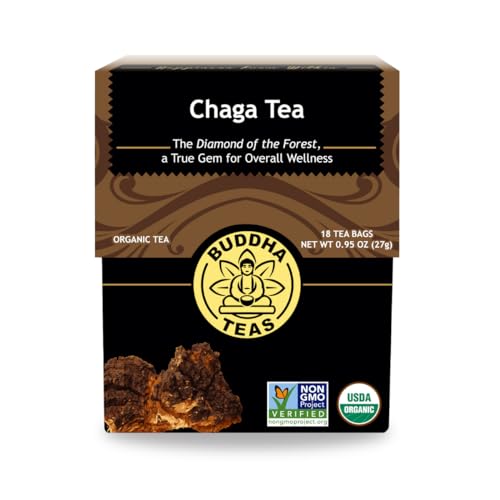 Buddha Teas - Chaga Tea - Organic Herbal Tea - For Cognitive Balance & Overall Health - With Chaga Mushroom, Antioxidants & B Vitamins - Caffeine Free - 100% Kosher & Non-GMO - 18 Tea Bags (Pack of 1)