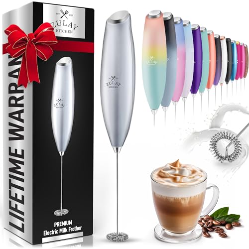 Zulay Powerful Milk Frother for Coffee with Upgraded Titanium Motor - Handheld Frother Electric Whisk, Milk Foamer, Mini Mixer & Coffee Blender Frother for Frappe, Latte, Matcha, No Stand - Silver