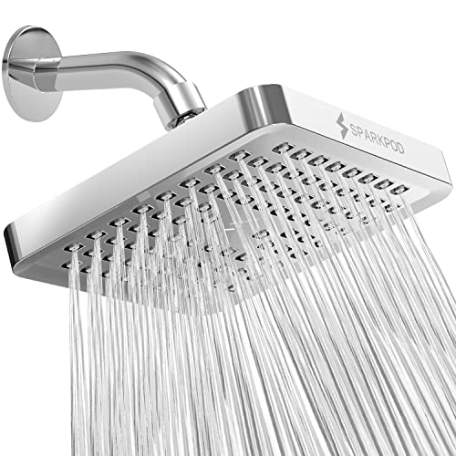 SparkPod High Pressure Rain Shower Head - Luxury Polished Chrome, Easy Install, Adjustable, 6 Inch Square