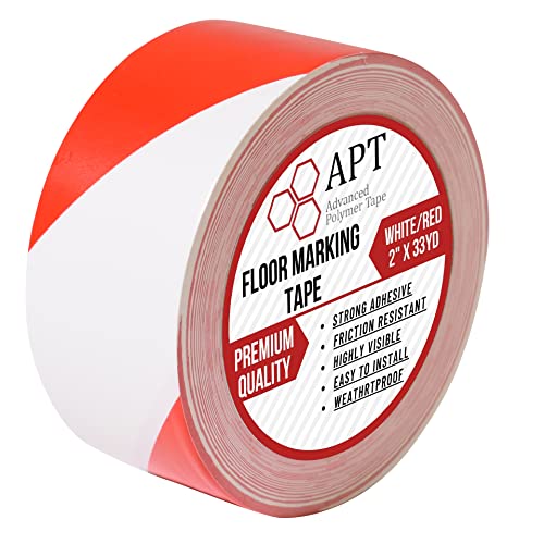 APT Premium Red and White Striped Vinyl Floor Safety Marking Tape, Excellent for Hazard Caution& Warning, Social Distancing, Warehouse & Gym Floor (2 Inch x 108 ft)