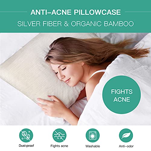 MMLK Anti-Acne Pillowcase, Acne Pillow Case with Silver Technology, Bamboo Fabrics Acne Fighting Pillowcase, Breathable Soft Pillowcase, Cooling Pillowcase (1 Anti-Acne Pillowcase)