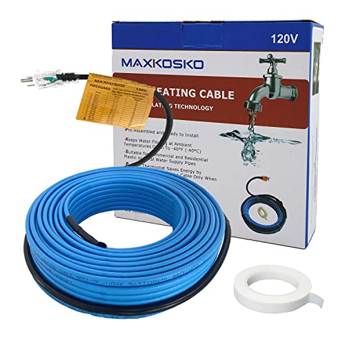 MAXKOSKO 60Ft. 120V Heating Cable for Pipe Freeze Protection, Self-Regulating Pipe Heating Tape for Metal And Plastic Home Pipes, Energy-Saving Water Pipe Heat Cable Keeps Water Flowing at -40°F.
