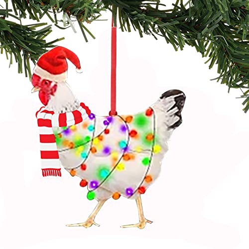 1PC Christmas Chicken Ornament Funny Scarf Chicken Holiday Decoration Chicken Ornaments for Christmas Tree Outdoor Hanging, Easy to Hang Suitable for Christmas (02)