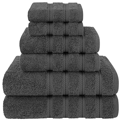 American Soft Linen Luxury 6 Piece Towel Set, 2 Bath Towels 2 Hand Towels 2 Washcloths, 100% Turkish Cotton Towels for Bathroom, Gray Towel Sets