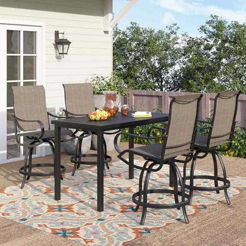 PHI VILLA Outdoor Swivel Bar Stools Set, Bar Height Chair with Rectangle Metal Table,Quick-Drying Waterproof Anti-Rust Patio Furniture for Garden, Yard, Poolside