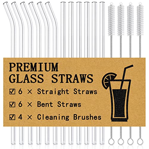 Piteno® 16-Pack Reusable Glass Straws, Clear Glass Drinking Straws, 8.5