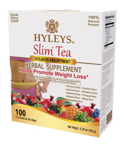 Hyleys Slim Tea 9 Flavor Assortment 100 Ct - Weight Loss Herbal Supplement Cleanse and Detox - 100 Tea Bags (1 Pack)