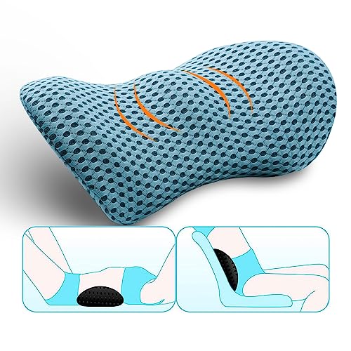 MIKIROY Lumbar Support Pillow for Office Chair and Car Seat, Memory Foam Lower Back Pillow, Neo Cushion for Low Back Pain Relief (Blue, Mesh)