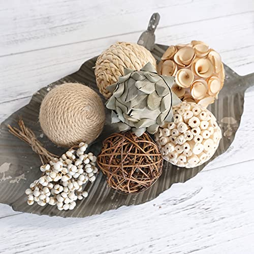 CIR OASES 6pcs 3.5inch Woven Wicker Rattan Balls Decorative Ball Twig Orbs Green Orbs Vase Bowl Filler for Tabletop Decor (Beige White)