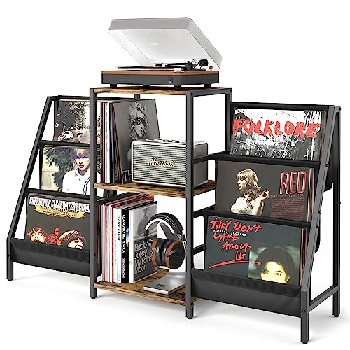 Record Player Stand with Vinyl Storage, Record Player Table with Vinyl Record Storage Up to 280 Albums, Turnta ble Stand with Record Holder Vinyl Display Shelf, Record Cabinet for Vinyls Media Stereo