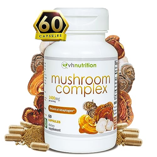 VH Nutrition Mushroom Supplement | Mushroom Complex for Vitality Support* 1400mg | Adaptagen Formula Includes: Lions Mane, Chaga, Reishi, Extracts | 60 Capsules