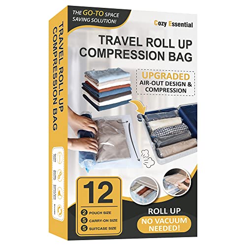 12 Compression Travel Bags - Space Saver Bags for Luggage and Cruises (5 Large, 5 Medium, 2 Small)