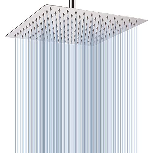 Voolan Rain Shower Head - High Flow Large Rainfall Shower Heads Made of Stainless Steel - Waterfall Bathroom Square Showerhead - Ceiling or Wall Mount (12